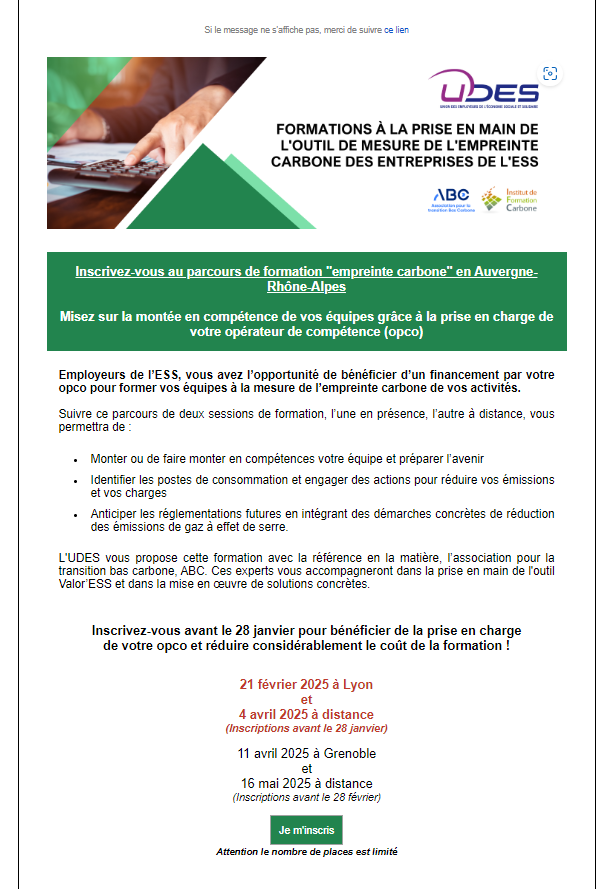 FIN DES INSCRIPTIONS formation à la prise en main de l&rsquo;outil calculateur carbone » VALOR&rsquo;ESS