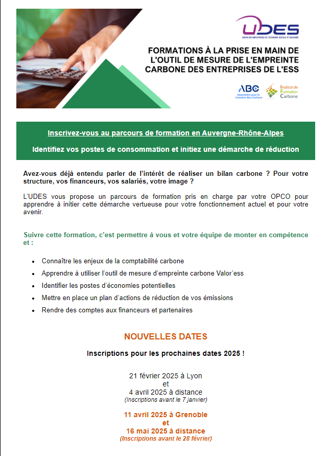 Formation « PRISE EN MAIN DE L’OUTIL CALCULATEUR CARBONE VALOR’ESS »