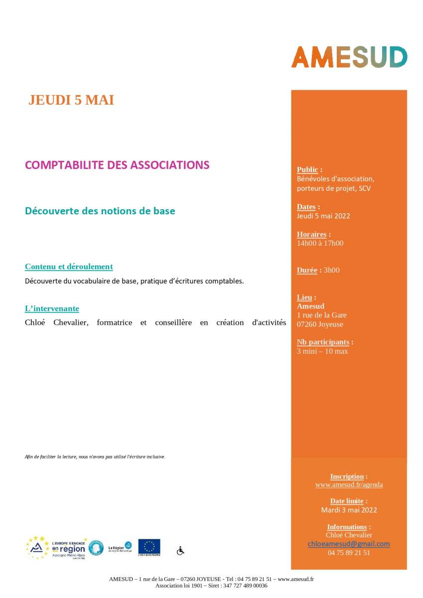 Comptabilité des associations - Découverte des notions de base - 5 mai 2022 -