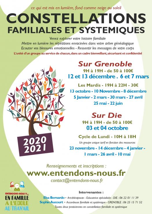 Affiche des constellations familiales et systémiques sur Grenoble et Die