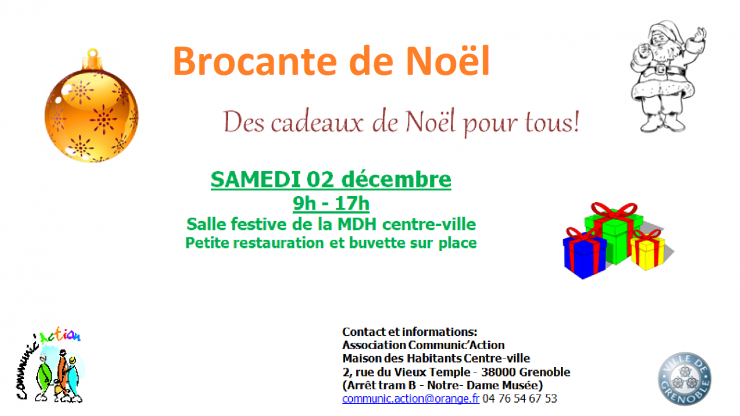 Brocante de Noël, Samedi 02 Décembre, salle festive MDH Cntre Ville