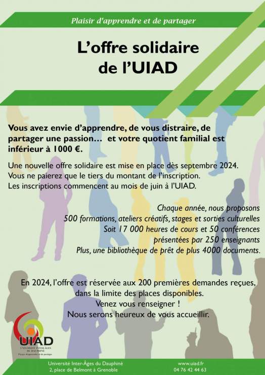 Offre solidaire de l'UIAD (Université Inter-Âges du Dauphiné) Grenoble