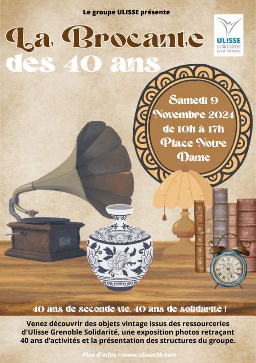 Annonce de la Brocante des 40 ans le 9/11 Place Notre Dame à Grenoble 