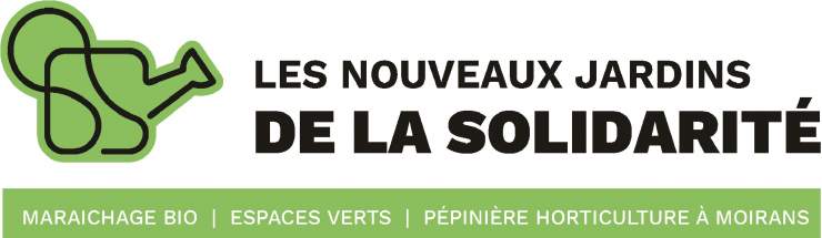 Logo jardins de la solidarité (fond blanc, arrosoir vert)  