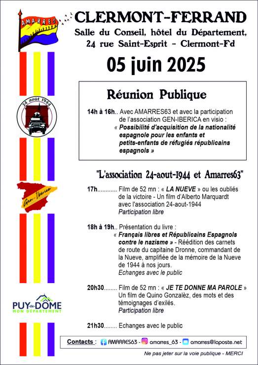 Conférence nationalite espagnole pour les enfants et petits enfants de réfugiés espagnols et 2 films