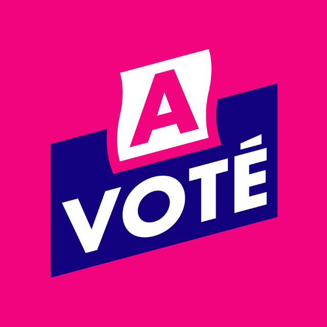 fond rose, écriture en gros "A VOTE" 