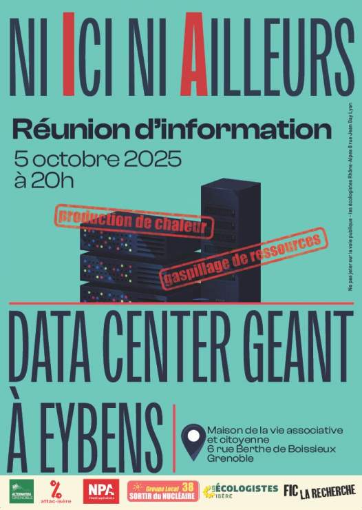 Affiche réu publique Supercalculateur pour l'I.A., 5 octobre 20h à la MVAC Grenoble