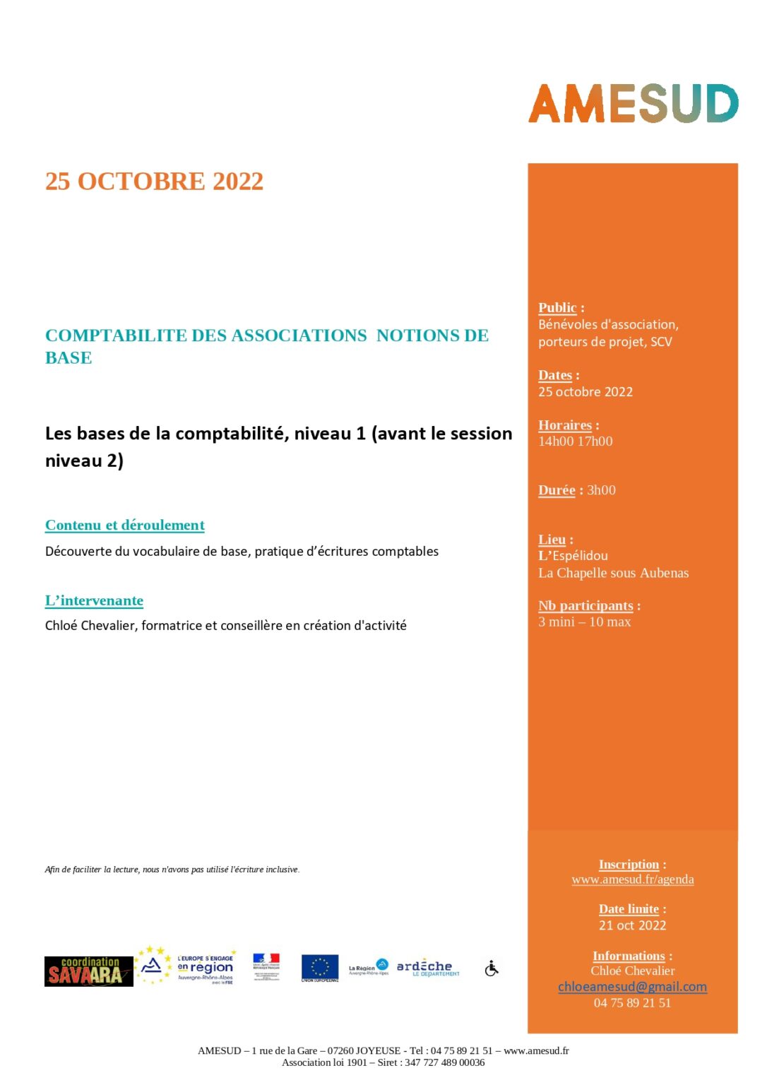 Formation gratuite « comptabilité associative niveau 1 » – Lachapelle-sous-Aubenas (07)