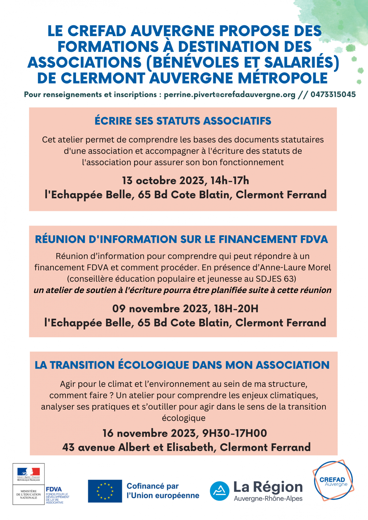atelier formation : la transition écologique dans mon association (Clermont Ferrand)