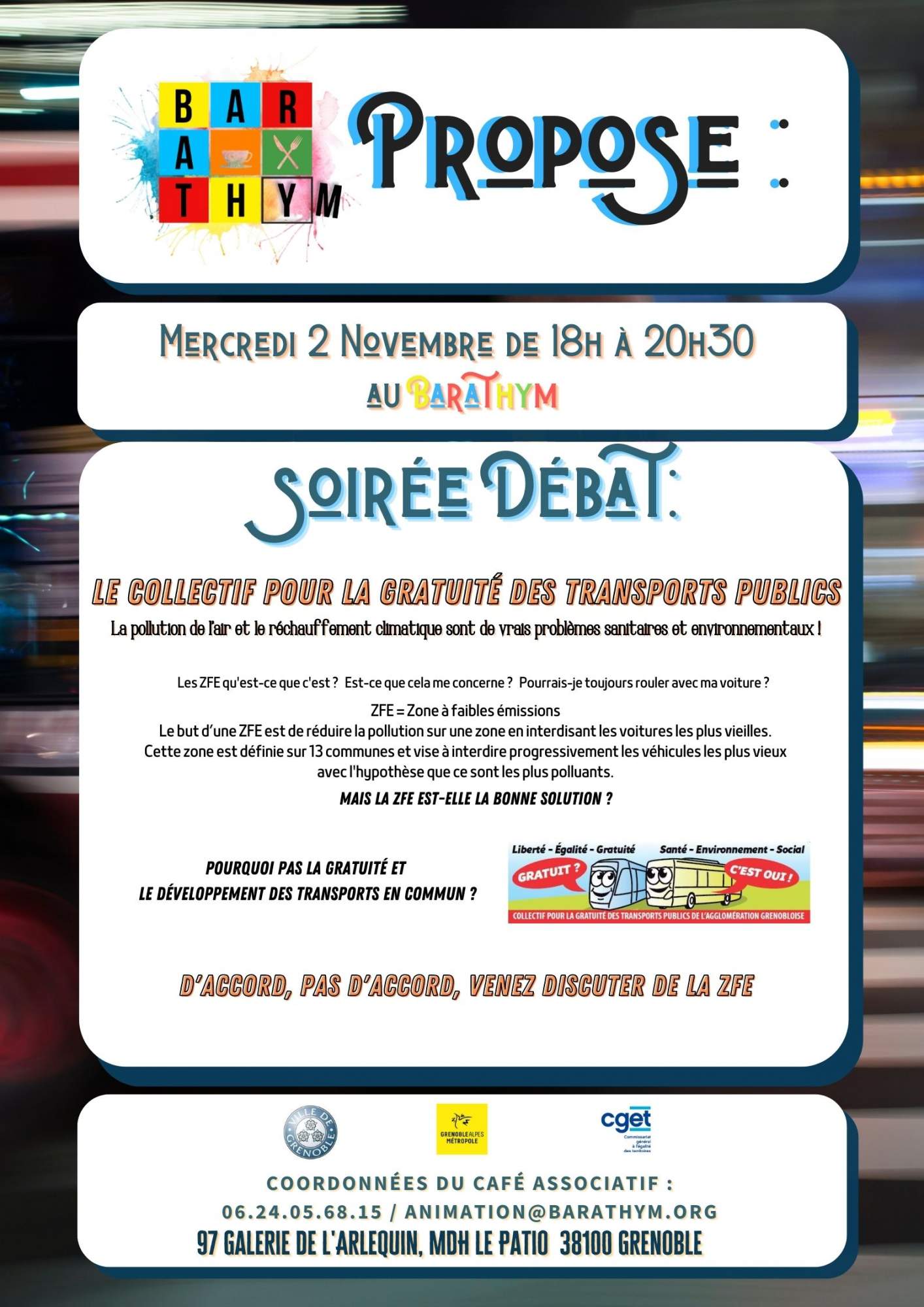 Soirée-débat animé par le collectif de la gratuité des transports publics de l&rsquo;agglomération grenobloise