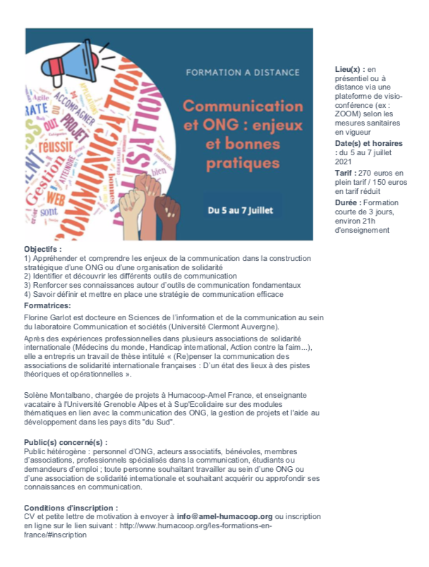 Formation « Communication et ONG : enjeux et bonnes pratiques »