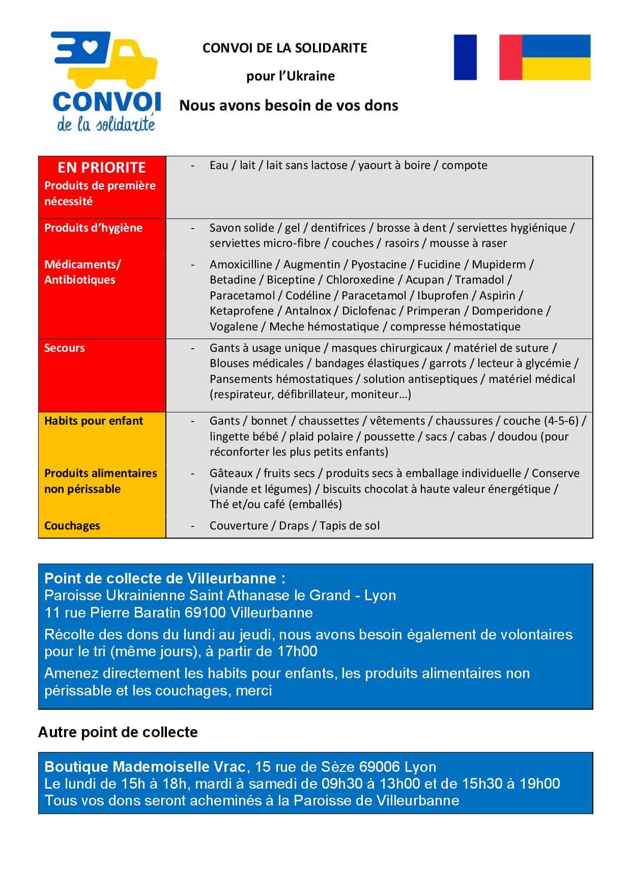 Convoi Solidaire pour l’Ukraine – Lyon (69) Convoi Solidaire pour l’Ukraine – Lyon (69)