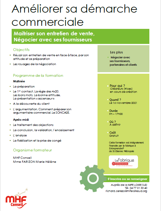 Ameliorer sa demarche commerciale-Maitriser soin entretient de vente, négocier avec ses fournisseurs – Saint-Etienne (42)