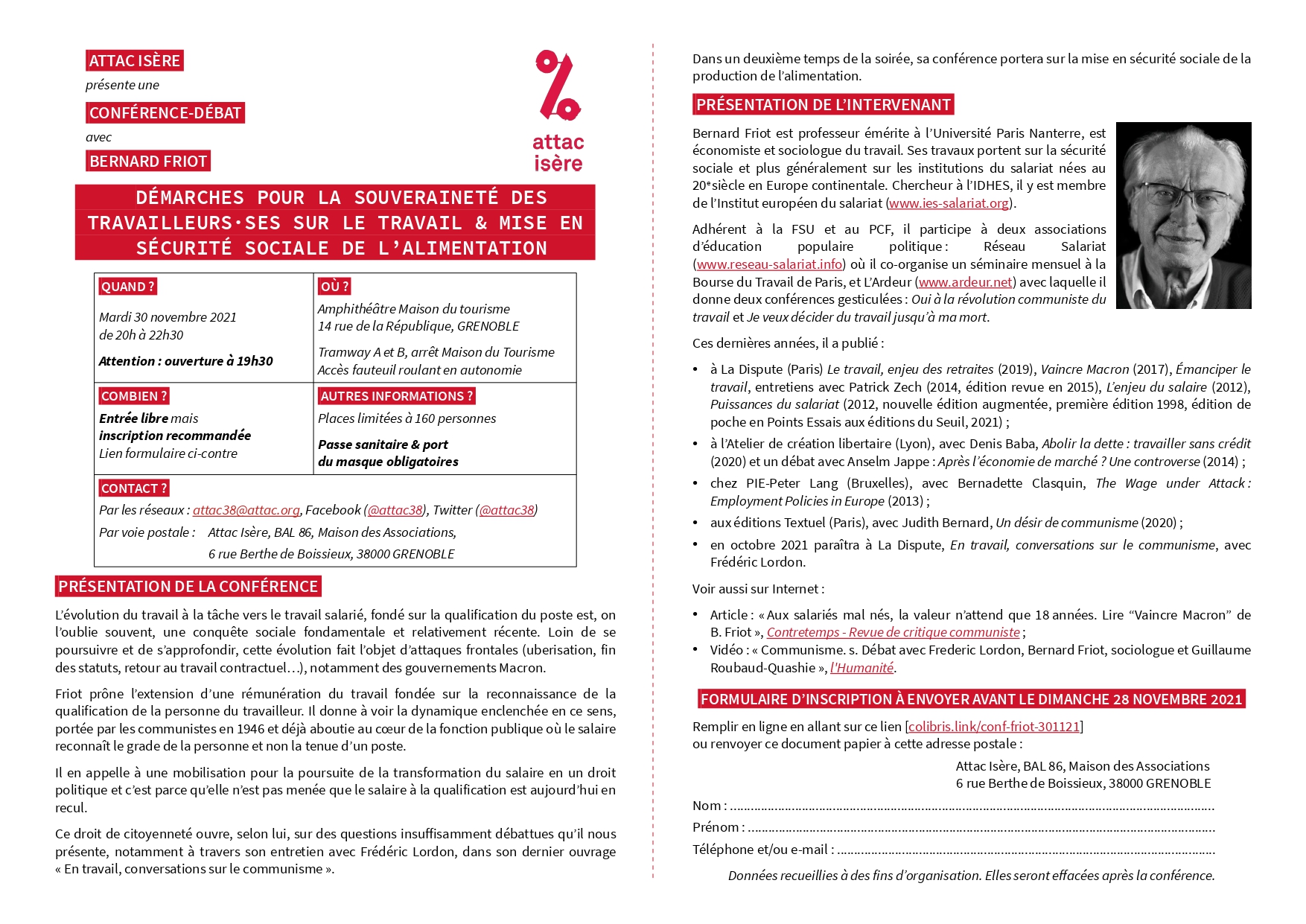 Conférence de Bernard Friot – « Démarches pour la souveraineté des travailleurs.ses sur le travail & mise en⋅sécurité sociale de l’alimentation » Conférence de Bernard Friot – « Démarches pour la souveraineté des travailleurs.ses sur le travail & mise en⋅sécurité sociale de l’alimentation »