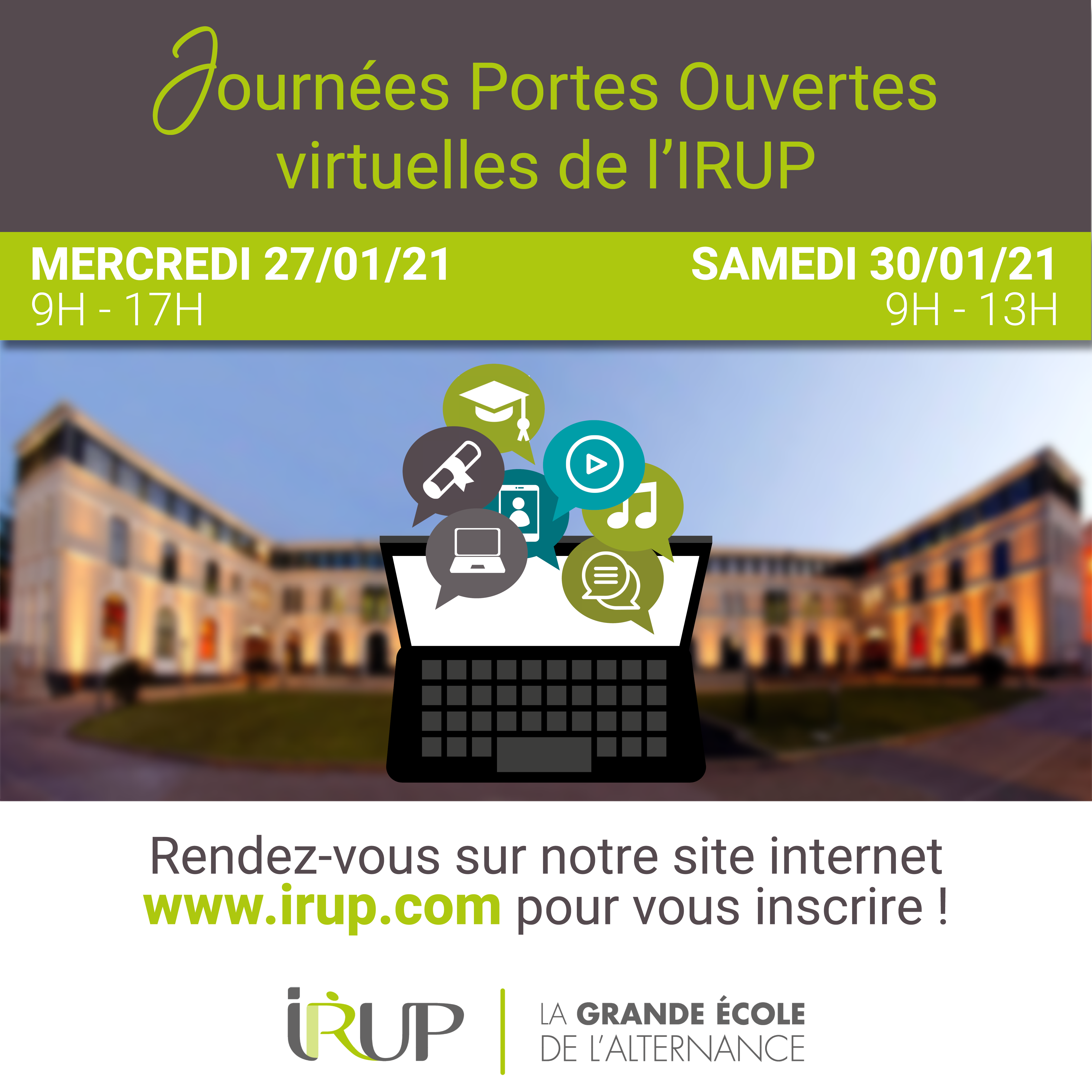 Journées Portes Ouvertes virtuelles à l&rsquo;IRUP en Visioconférence