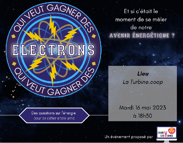 Soirée Quizz Energie – Qui veut gagner des électrons ? par Energ’Y Citoyennes Soirée Quizz Energie – Qui veut gagner des électrons ? par Energ’Y Citoyennes
