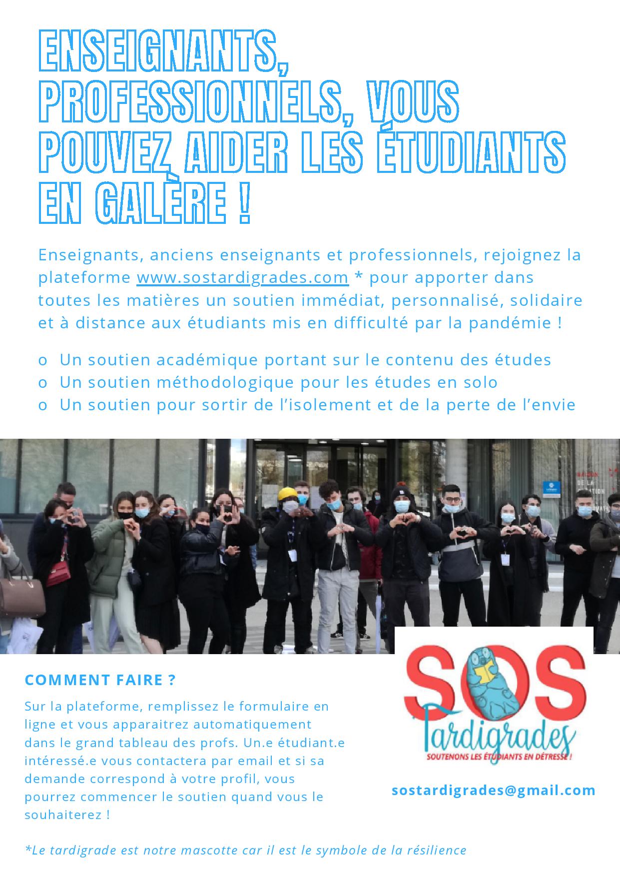 ENSEIGNANTS ET PROGESSIONNELS SOUTENEZ LES ETUDIANTS MIS EN GALERE !