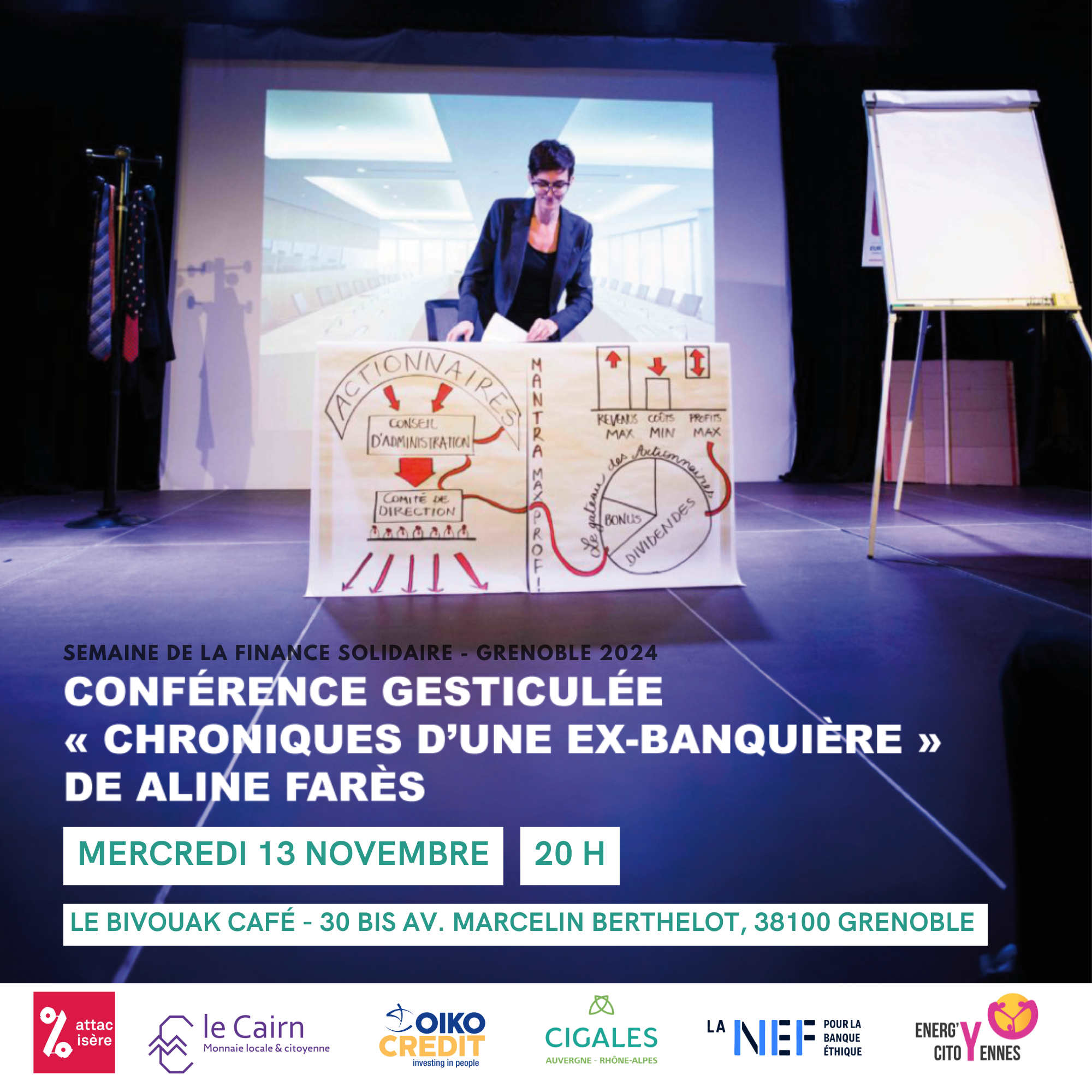 Conférence gesticulée « Chronique d&rsquo;une ex-banquière » par Aline Farès