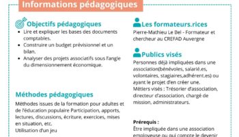 Formation – Comptabilité et Gestion (Du cycle « Investir des responsabilités dans une association »)
