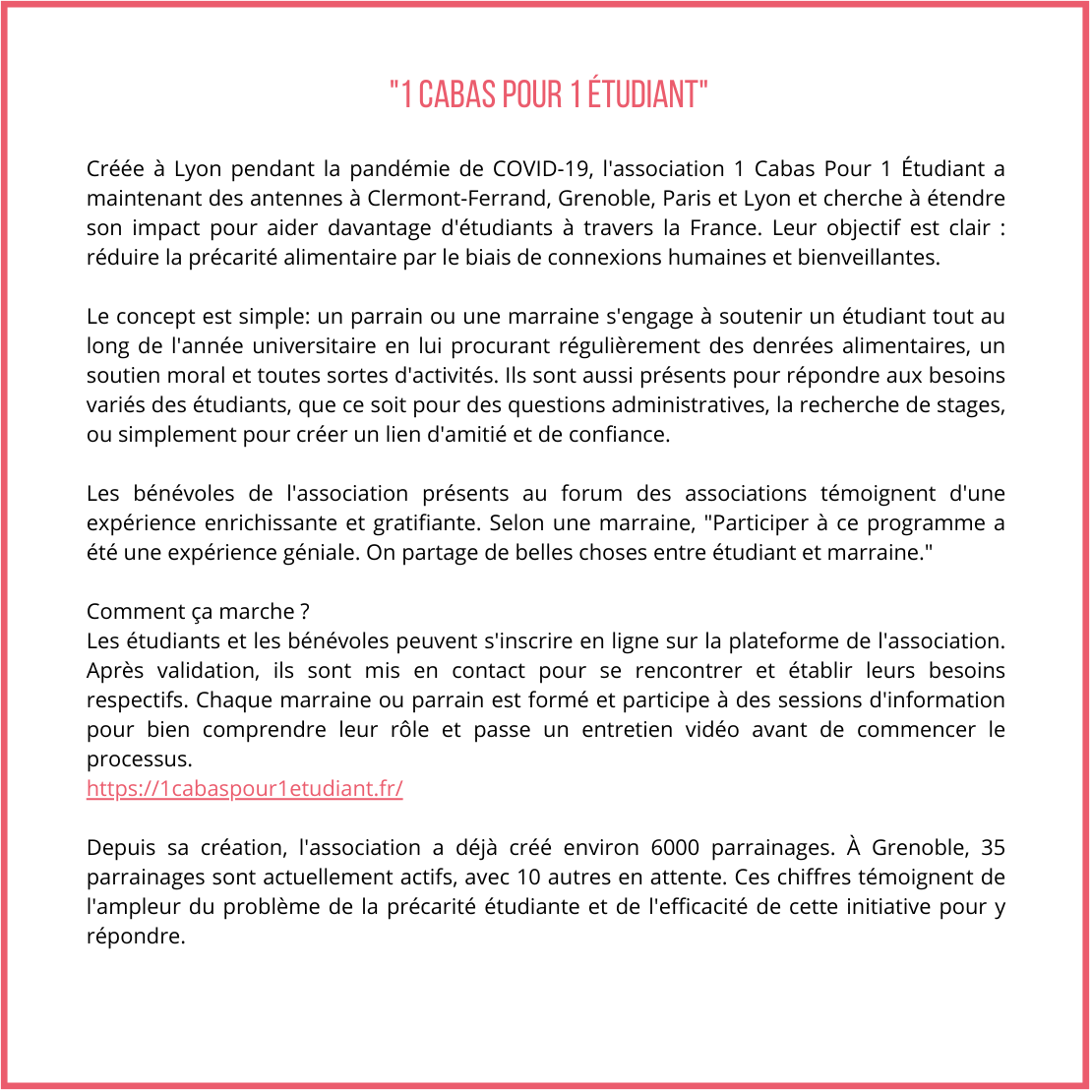 1 cabas pour 1 &eacute;tudiant